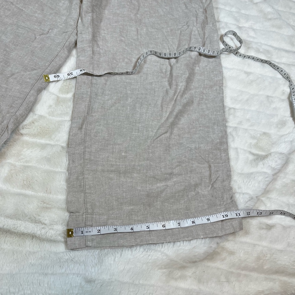 Tahari M Linen Blend Sand Beige Wide Leg Beach Resort Minimal Pull On Pants City - Picture 5 of 9
